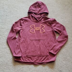 Under Armour Maroon Hoodie with Orange Logo Sz M Fleece Lined Athleisure Sporty